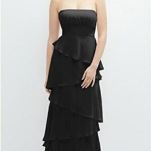 Dessy Group Tiered Black Ruffled Chiffon Maxi Dress